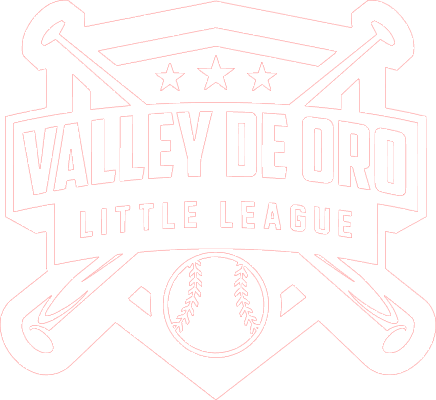 Valley De Oro Little League Logo with crossing baseball bats and a baseball